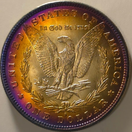 GEM BU Frosty Monster Toned 1879-S Morgan Dollar Bullseye Target Toning